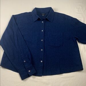 Banana Republic Factory Womens Button Down Blouse Top NWOT Lrg Navy Linen Blend